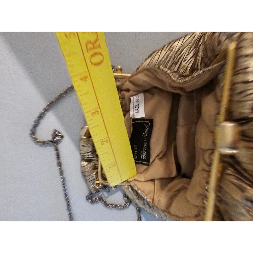 Bags By Warren Reed Mini Gold Metallic Pleated kiss lock Bag Vintage Style